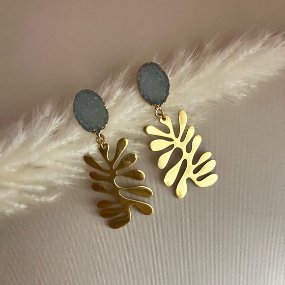 Gold Art Nouveau-Inspired Dangle Earrings - Trendy Retro Statement Earrings - Picture 5 of 16